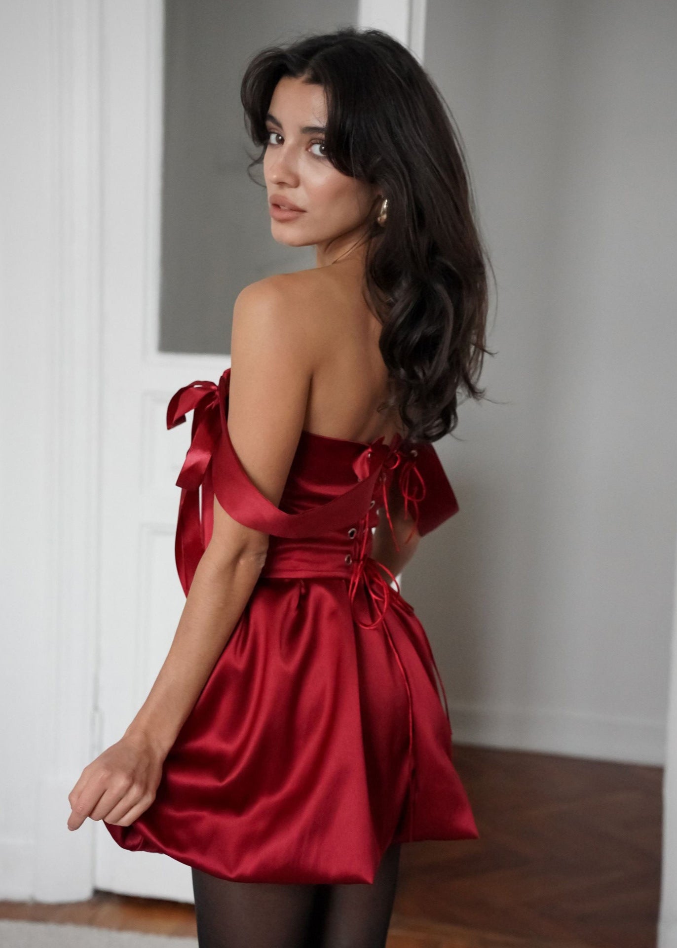 Satin Bow-Tie Corset Mini Dress
