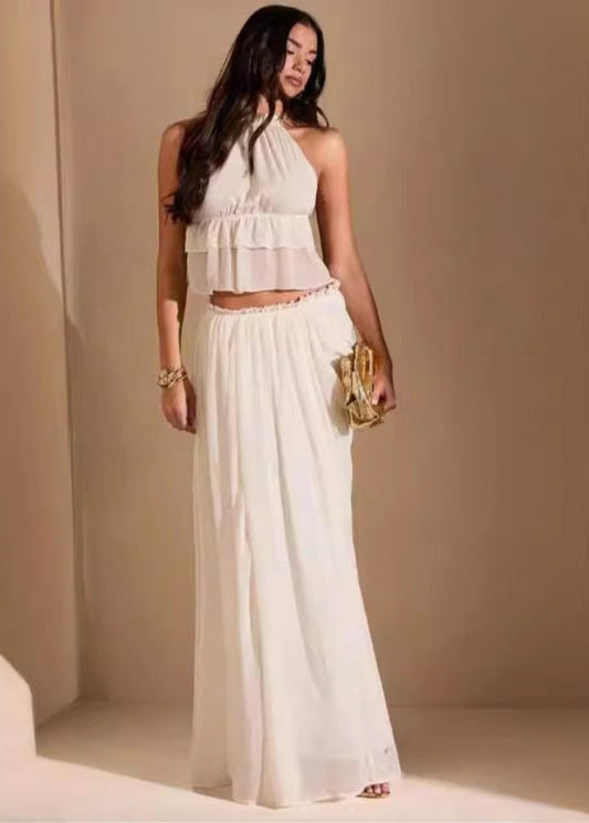 Solana - Halter Crop Top & Flowy Maxi Skirt Set