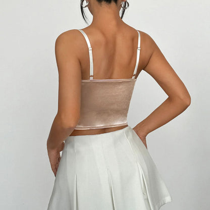 V neck lace hem corset embroidery cami top