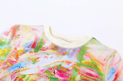 Crewneck short contrast top stitch top
