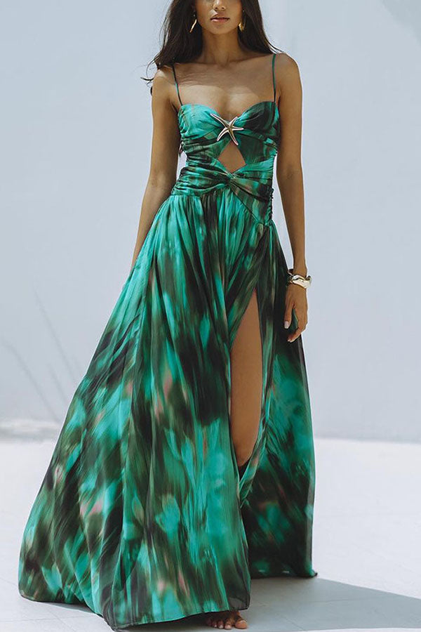 Unique Print Starfish Embellished Cutout Stretch One-piece Swimsuit
