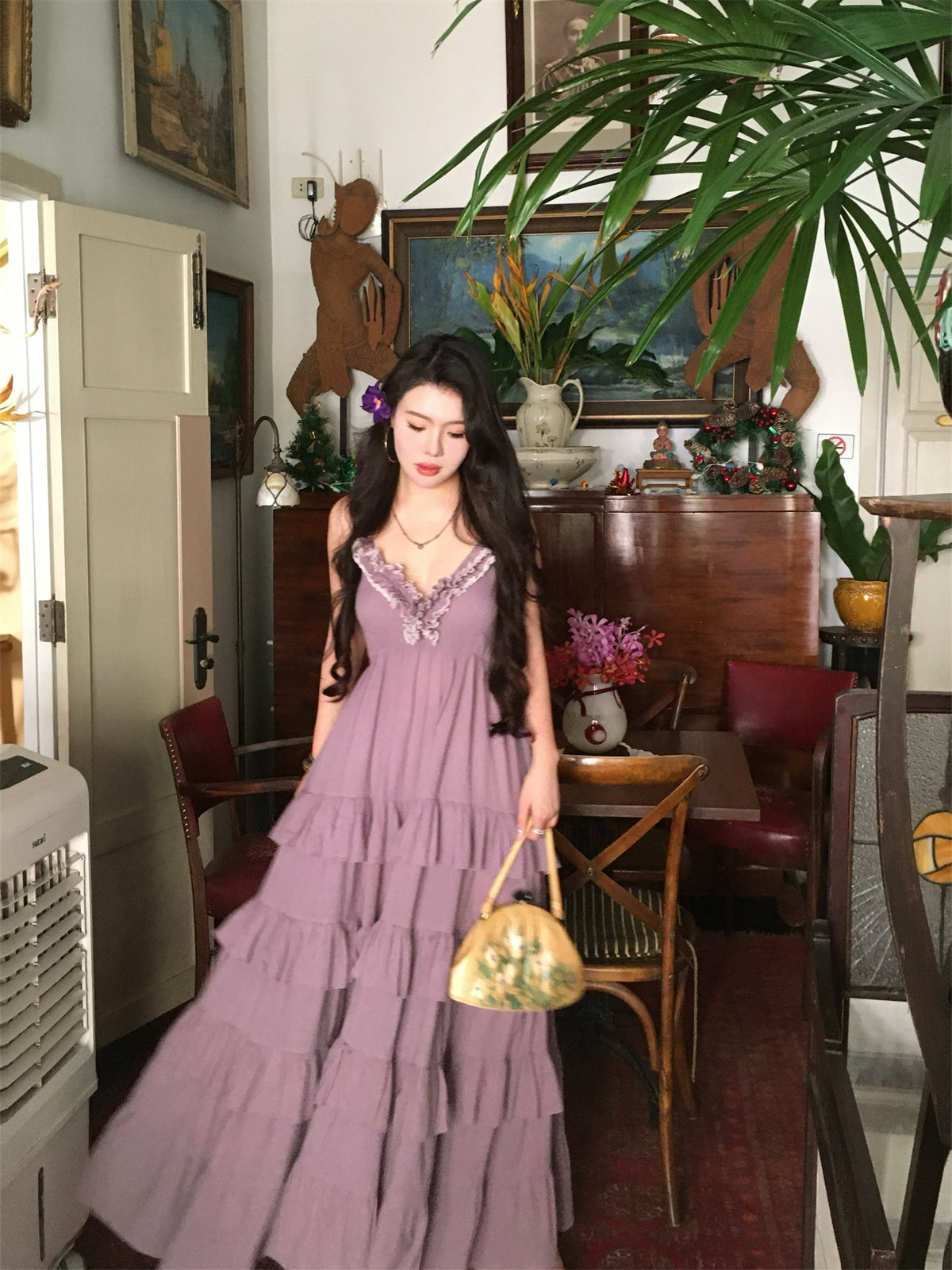 Purple Cotton Tiered Dress Dreamy Vintage-Inspired Summer Look