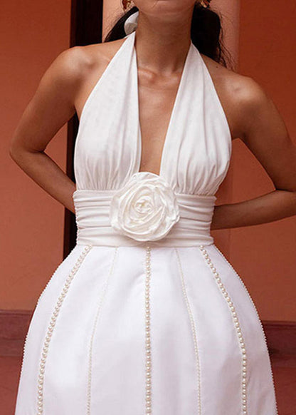 Rosalie - Halter Neck Mini Dress with Pearl Details