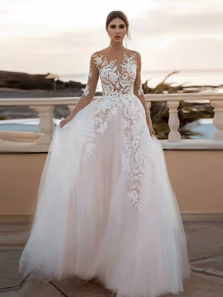 Deep V-Neck Slim Fit Bridal Wedding Dress