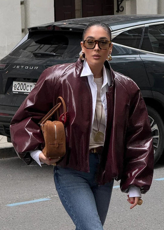 Isla - Oversized Glossy Faux Leather Jacket