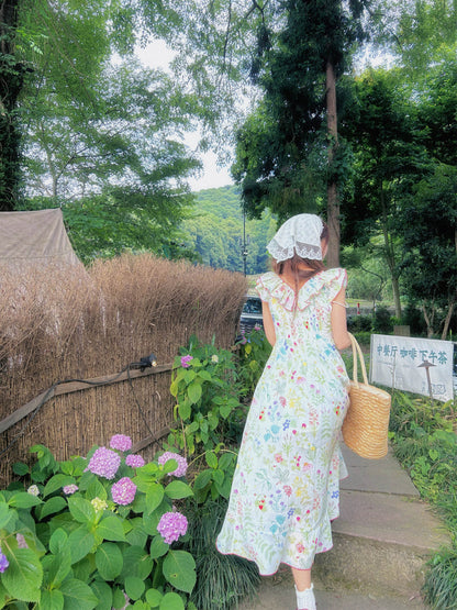 Blush Sunset Floral Dress Off-Shoulder Ruched Tea Party Midi