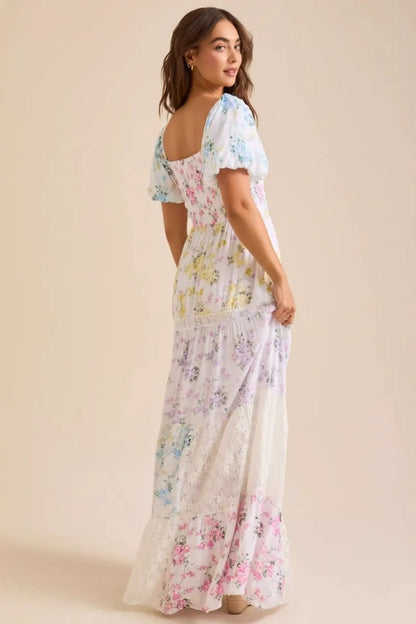 Elegant Floral Print Short Sleeve A-Line Midi Dress