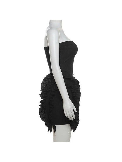 Off Neck Tube Ruffles Sheath Short Dress