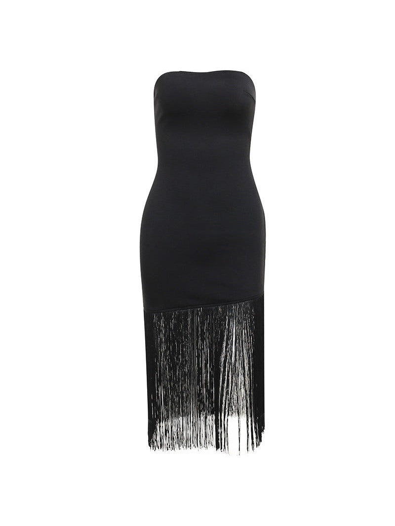 Strapless Tassel Tube Top Split Dress
