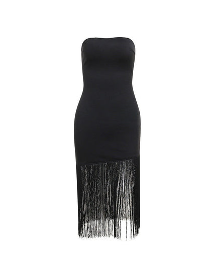 Strapless Tassel Tube Top Split Dress