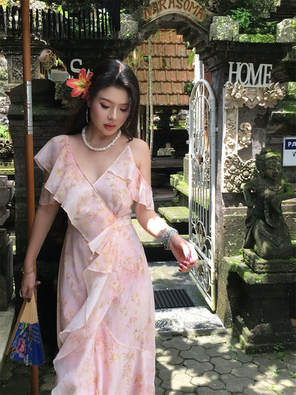 Pink Ruffle Waist Goddess Dress Elegant Fairycore-Inspired Look 2025