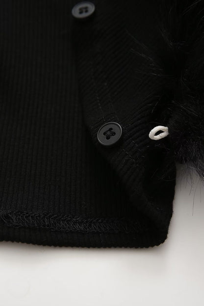 Apphia Crop Faux Fur Blouse & Corset Two Piece Set