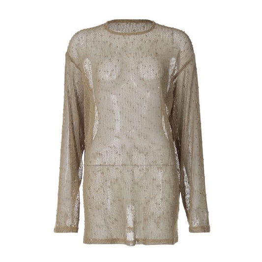 Long sleeve crewneck hollow out see through cut out top