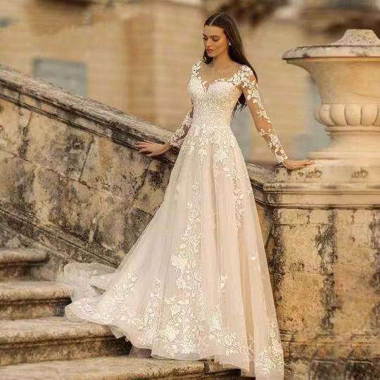 Long Sleeve Backless Wedding Dress