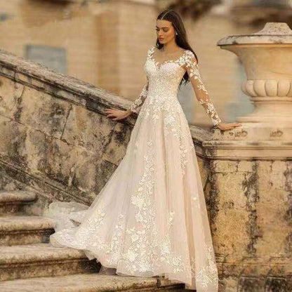 Long Sleeve Backless Wedding Dress