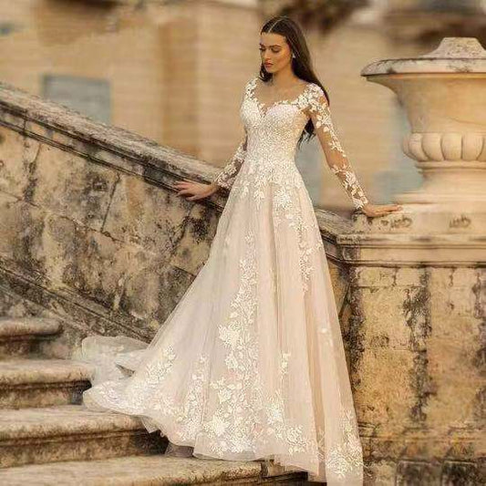 Long Sleeve Backless Wedding Dress