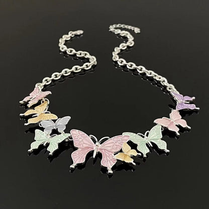 Multicolor butterfly metal chain necklace
