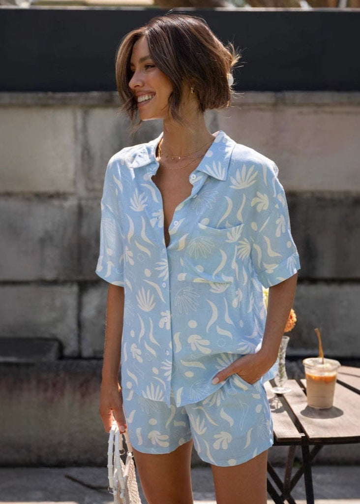 Azure Tropic - Light Blue Palm Print Co-Ord Set