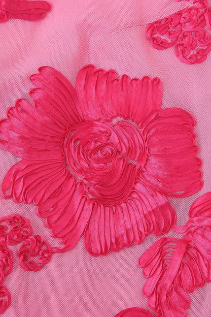 Barbara Floral Appliqu茅 Mesh Maxi Dress