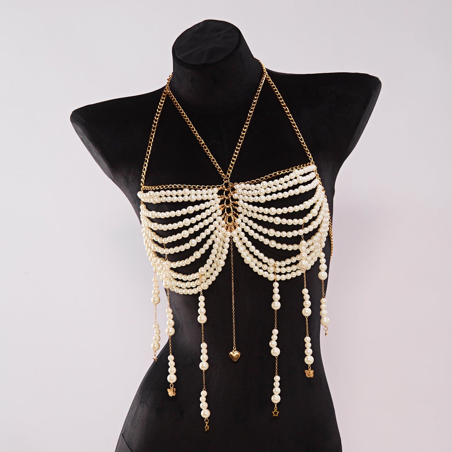 Pearl Beaded Tassel Halter Body Chain