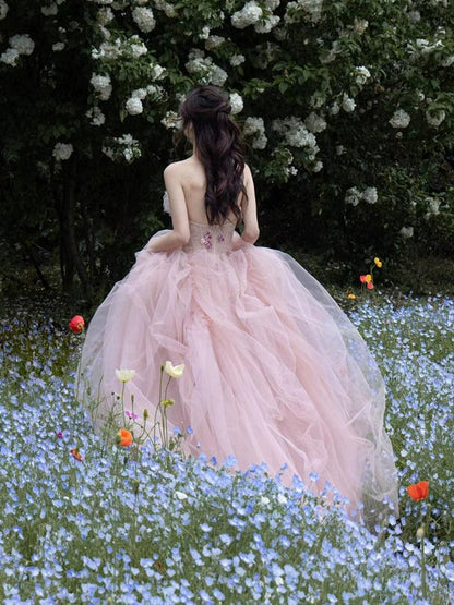 Pink Strapless Engagement Gown Fairy Tale Princess Dress