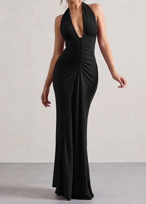 Amara Luxe - Halter Ruched Maxi Dress