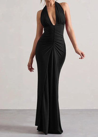 Amara Luxe - Halter Ruched Maxi Dress