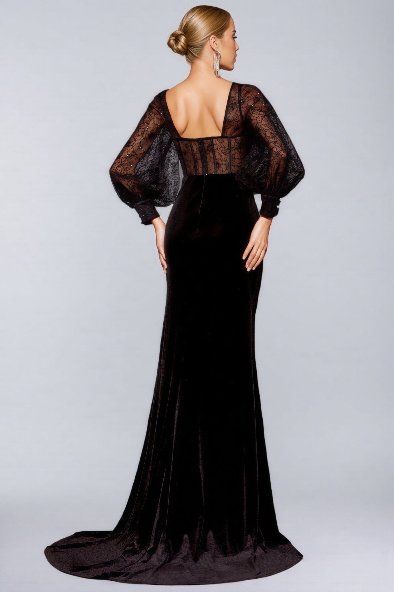 Sarka Black Mesh Slit Maxi Dress