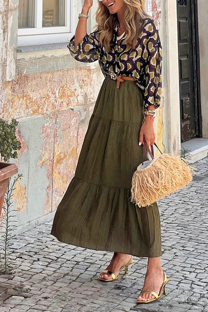 Solid Color Splicing Casual Vacation Maxi Skirt