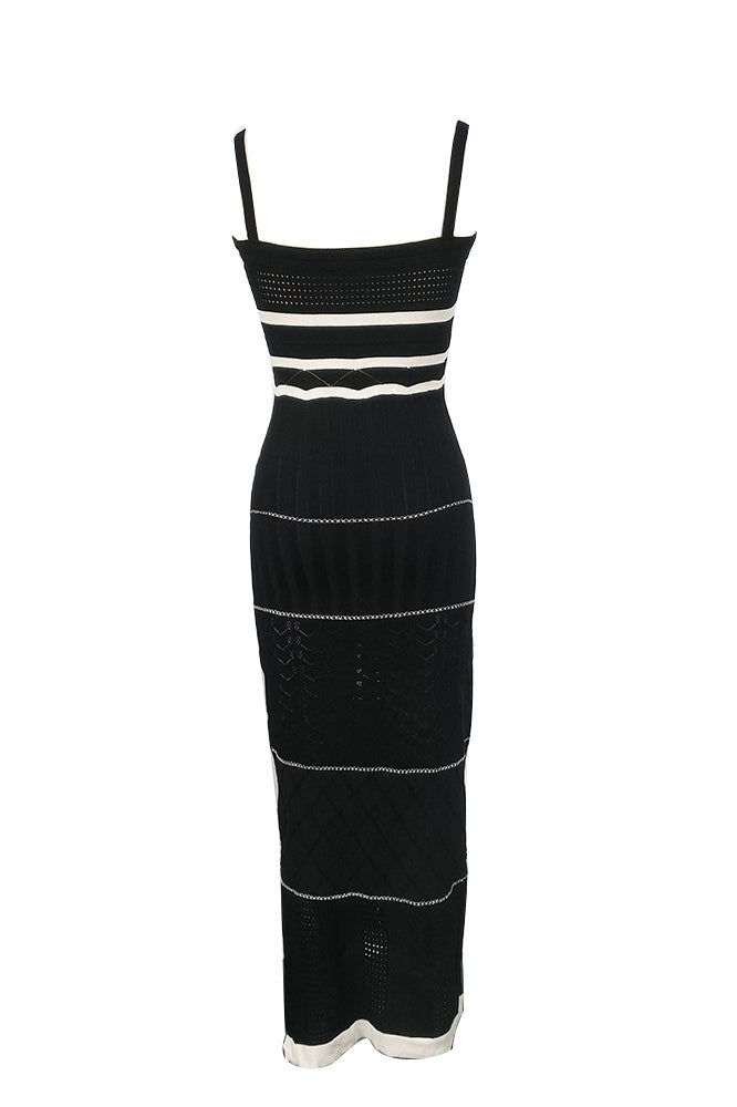 Pattern Knit Square Neck Side Slit Bodycon Maxi Dress