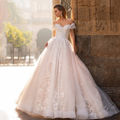 Off-Shoulder Starry Long Train Wedding Dress