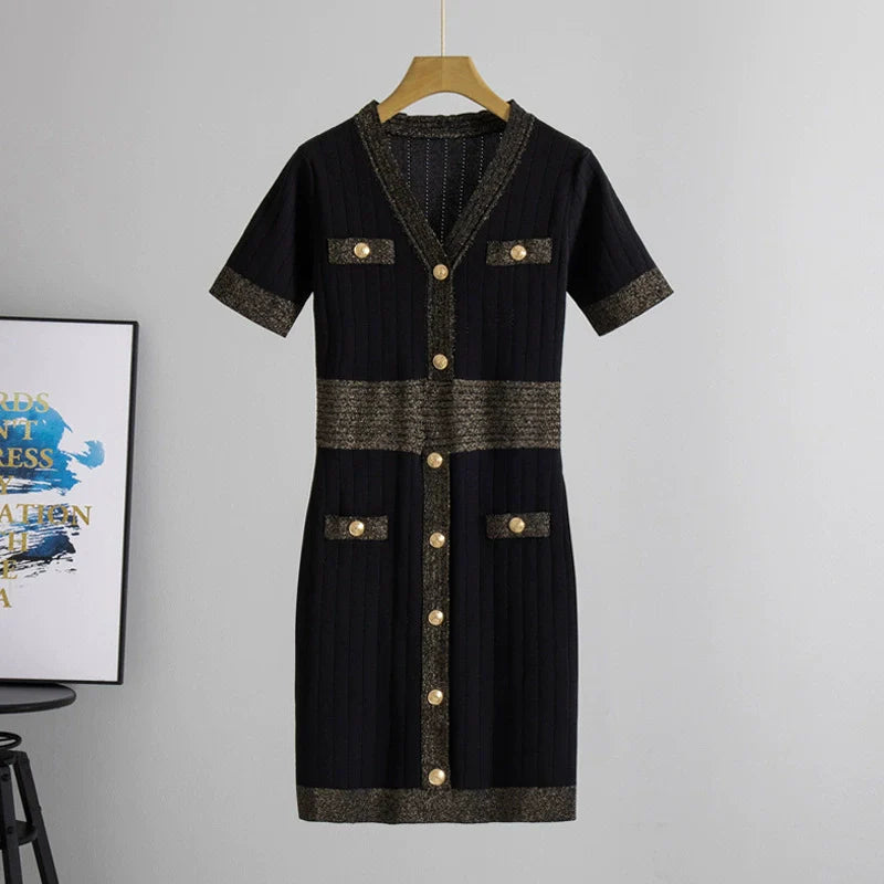 Black – Short-Sleeve Ice Silk Knit Dress