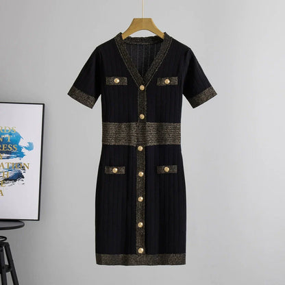 Black – Short-Sleeve Ice Silk Knit Dress