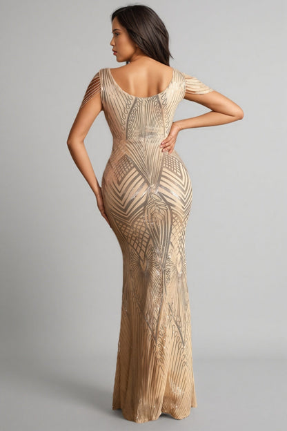 Delils Sleeveless Sequin Beaded Maxi Dress