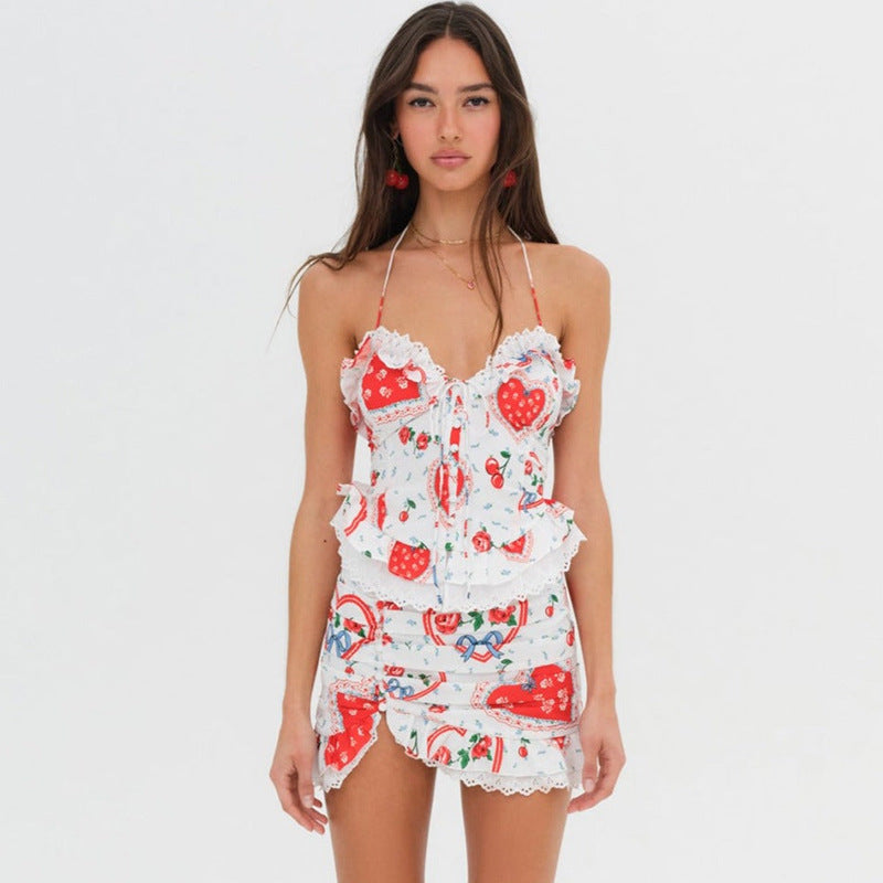 Hailey Ruffle Heart Print Halter Top