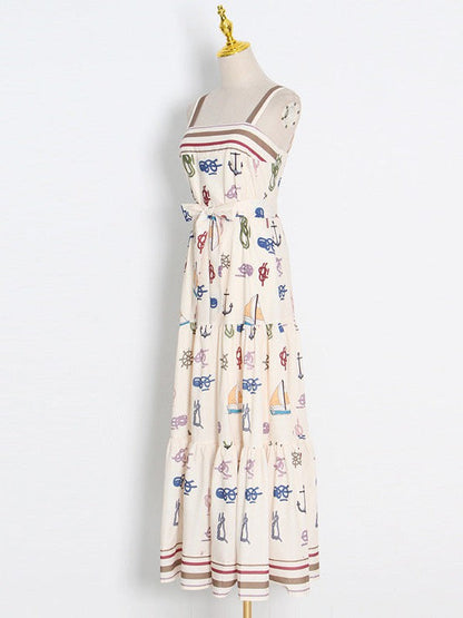 Beach Print Cutout Sundress Maxi Dress