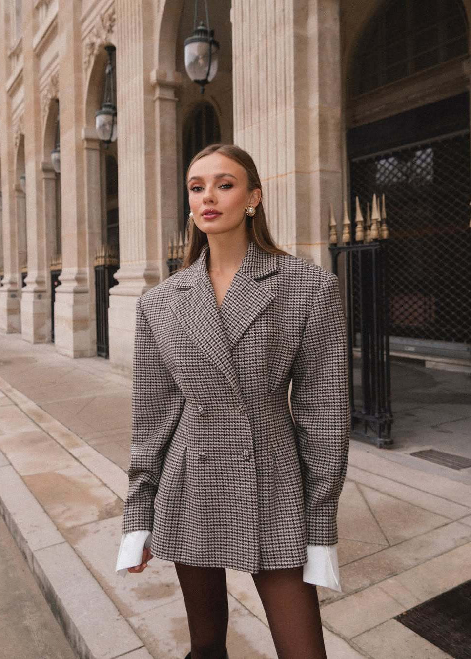 Houndstooth Blazer Mini Dress – Timeless Power Dressing