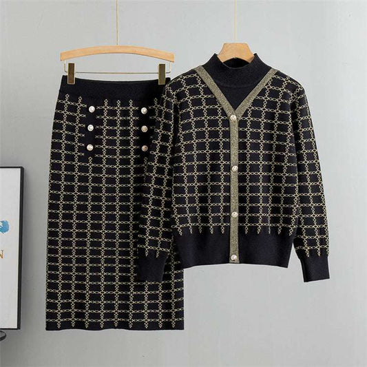 Black - Elegant Fashionable Skirt Two Piece Set