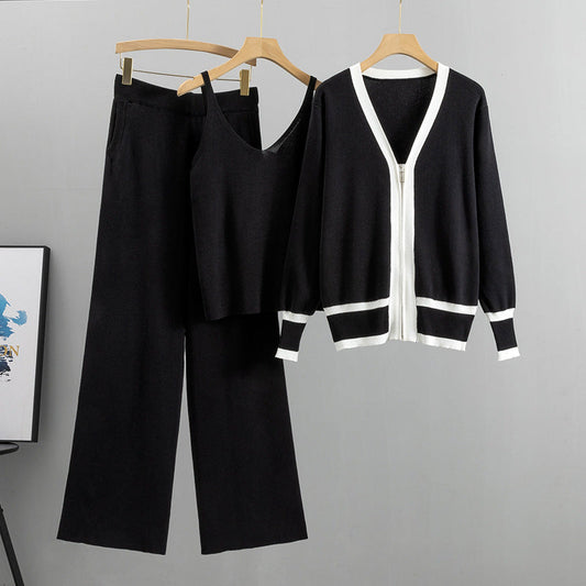 Black – Knit Cardigan Cami Three Piece Set