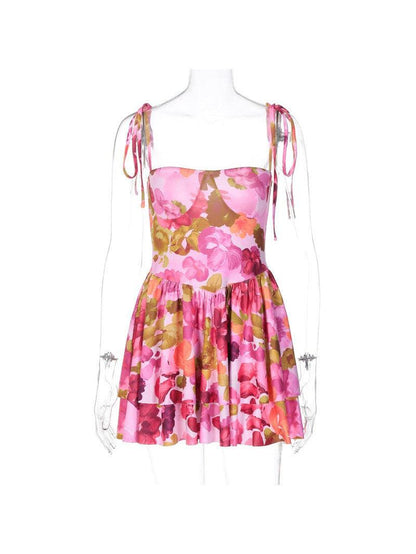 Floral Print Lace up Dress