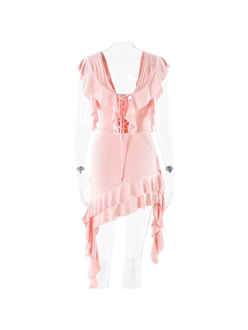 Asymmetric Frill Backless Corset Dress