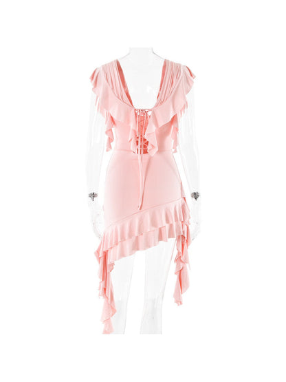 Asymmetric Frill Backless Corset Dress