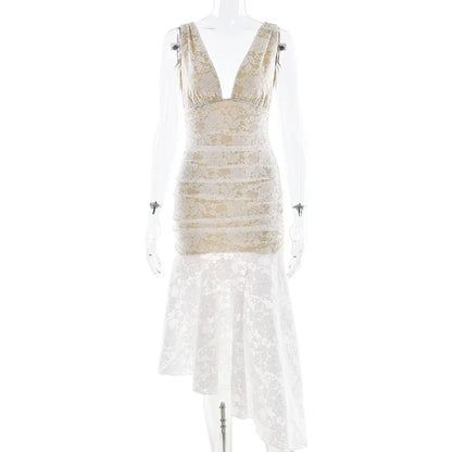 Kaliah Lace Ruched Asymmetric Dress