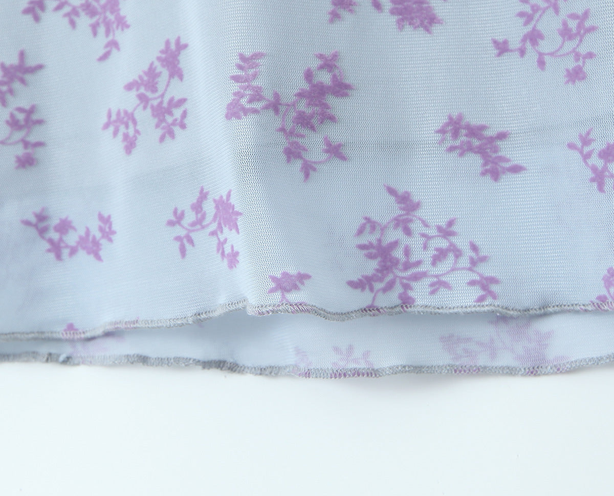 Blue – Mesh Floral Slim-Fit Dress