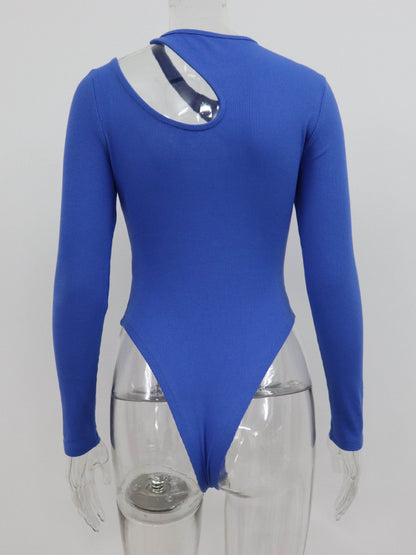 Rib Hollow Out Bodysuit Long Sleeve Top
