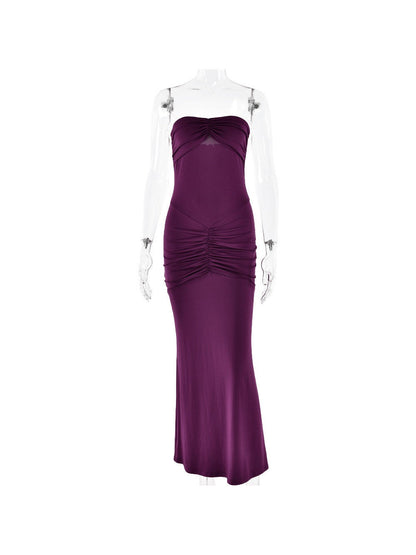 Sheath Tube Top Pleated Evening Dress