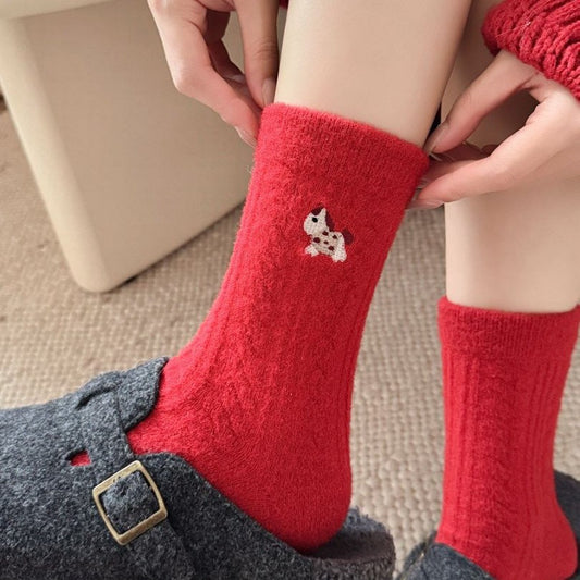 Wool Thick Warm Red Cute Socks