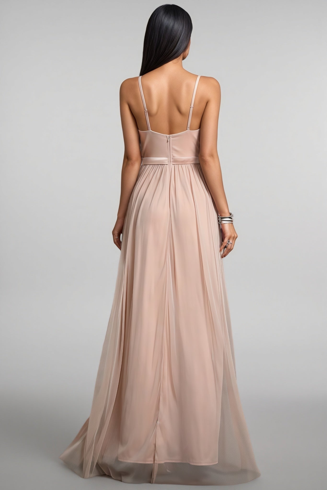 Crispina Pink Strappy Mesh Maxi Dress