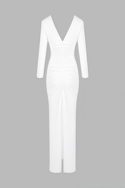 Vivialk V-neck 3D Flower Pleated Maxi Dress