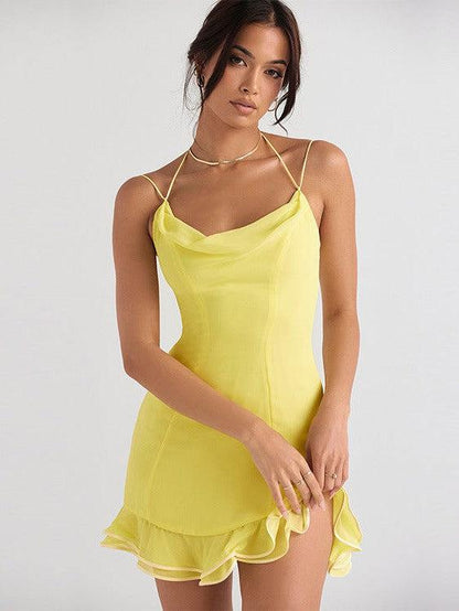 Halterneck Backless Lace Short Dress